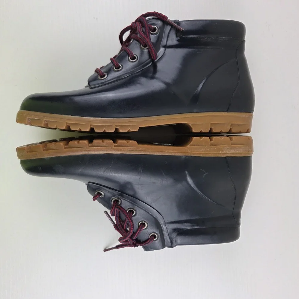 Lands End Vintage Rubber Navy Blue Rain Duck Garden Shoe Boots Women's Size 9 M